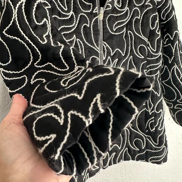 Vivian Shyu Black Embroidered Quilted Full Zip Jacket Blazer Glam Designer - Picture 8 of 9